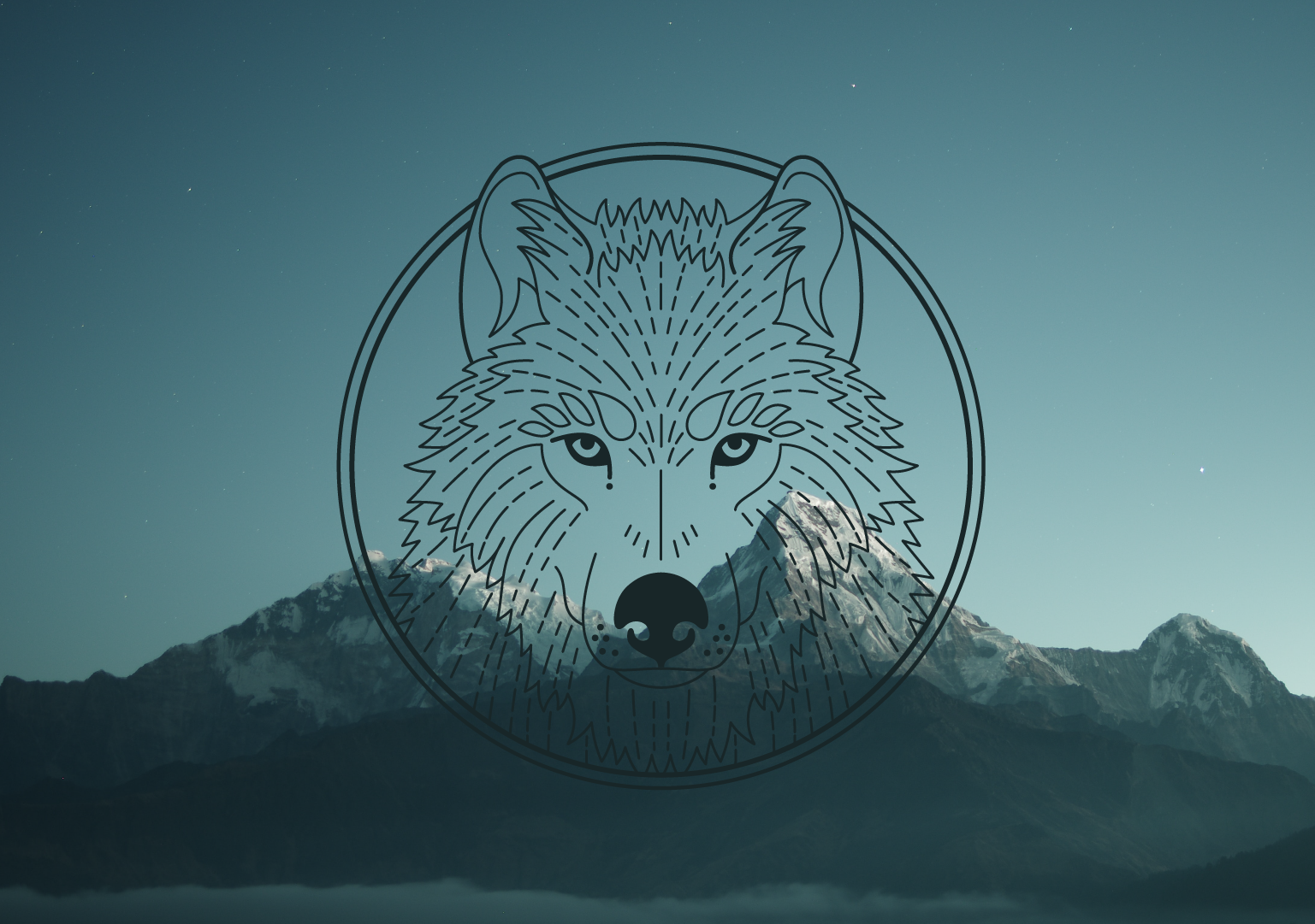 Wolf face design on mountain background